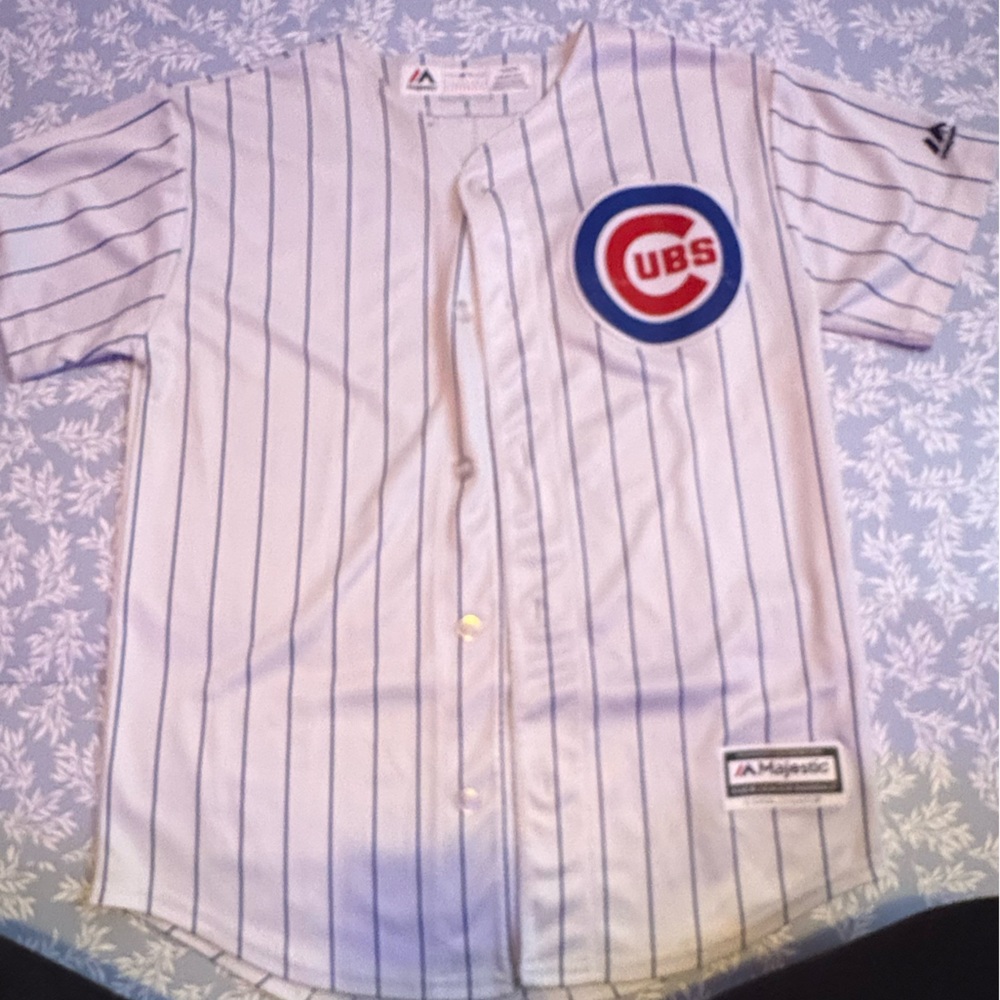 Majestic White and Blue Cubs Striped Jersey